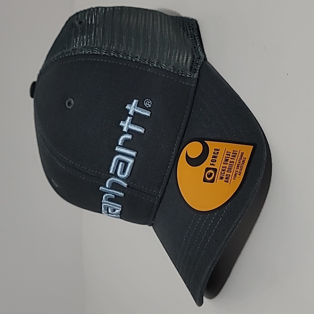 Carhartt Force Snapback Trucker Hat Grey with Sky Blue Logo